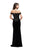 La Femme - 25591 Lace Embellished Off-Shoulder Velvet Sheath Dress In Black