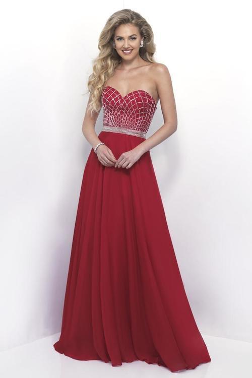 Intrigue - Lattice Beaded Strapless A-line Chiffon  Dress 255 in Red