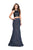 La Femme - 25602 Strappy Two Piece Halter Leather and Denim Gown In Blue and Multi-Color