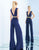 Ieena Duggal  - 25606I Plunging Beaded Belt Jumpsuit In Blue