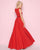 Mac Duggal - 25608L Sleeveless Bateau Crepe A-Line Gown In Red