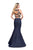 La Femme - 25614 Two Piece Floral Applique and Denim Evening Gown In Blue