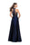 La Femme - 25617 Metallic Beaded High Neck A-line Dress In Blue