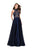 La Femme - 25617 Metallic Beaded High Neck A-line Dress In Blue