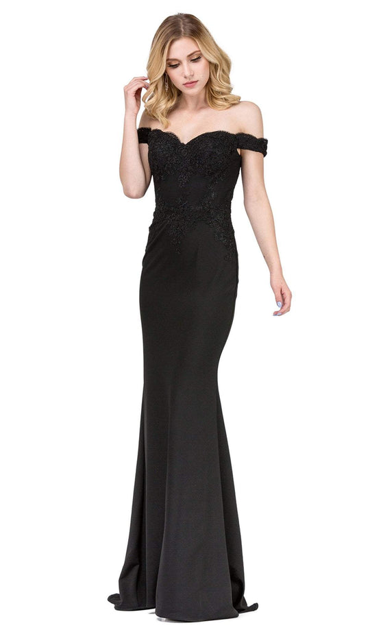 Dancing Queen - 2562 Lace Applique Off-Shoulder Fitted Prom Dress In Black