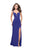 La Femme - 25623 Metallic Beaded Deep V-neck Jersey Dress In Blue