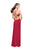 La Femme - 25623 Metallic Beaded Deep V-neck Jersey Dress In Red
