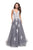 La Femme - 25624 Lace Applique Plunging Ballgown In Gray and White