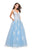 La Femme - 25624 Lace Applique Plunging Ballgown In Blue and White
