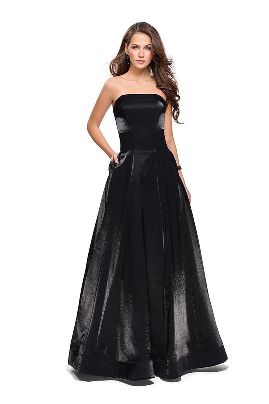 La Femme - 25638 Two Tone Satin A-line Gown In Black