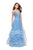 La Femme Gigi - 25639 Beaded Lace V-neck Ruffled Tulle A-line Dress In Blue