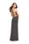La Femme - 25643 Strappy Plunging V Neck Slit Dress In Gray
