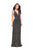 La Femme - 25643 Strappy Plunging V Neck Slit Dress In Gray