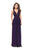La Femme - 25643 Strappy Plunging V Neck Slit Dress In Purple and Multi-Color