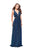 La Femme - 25643 Strappy Plunging V Neck Slit Dress In Blue and Multi-Color