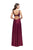 La Femme - 25645 Beaded Lace Deep V-neck Crepe Satin A-line Dress In Red