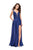 La Femme - 25645 Beaded Lace Deep V-neck Crepe Satin A-line Dress In Blue