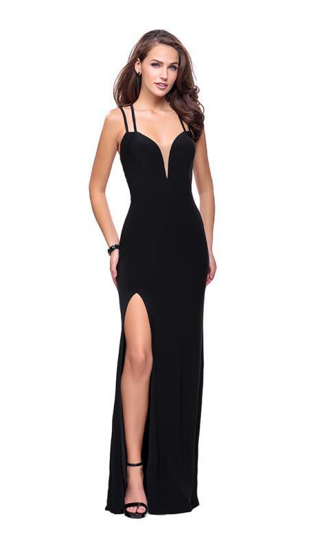 La Femme - 25648 Plunging Sweetheart Crisscross Strapped Gown in Black