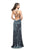 La Femme - 25659 Strappy Plunging Velvet Slit Dress In Gray