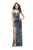 La Femme - 25659 Strappy Plunging Velvet Slit Dress In Gray