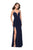 La Femme - 25660 Strappy Jersey Plunging Fitted Dress In Blue