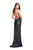 La Femme - 25661 Deep V-Neck Sequined Slit Sheath Dress In Gray