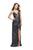 La Femme - 25661 Deep V-Neck Sequined Slit Sheath Dress In Gray
