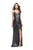 La Femme - 25661 Deep V-Neck Sequined Slit Sheath Dress In Gray