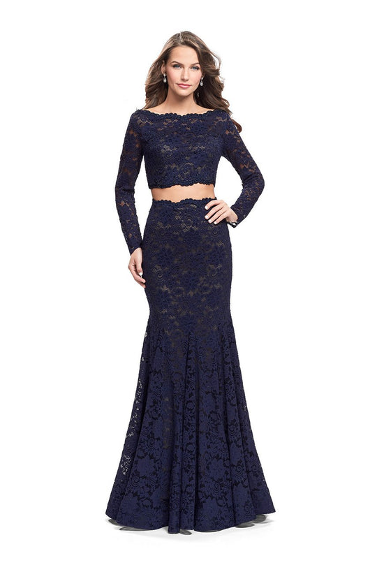 La Femme - 25668 Two Piece Lace Mermaid Dress in Blue