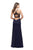 La Femme - 25669 Plunging Halter Fitted Dress In Blue