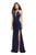 La Femme - 25669 Plunging Halter Fitted Dress In Blue