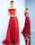 Ieena Duggal  - 25669i Off-Shoulder Satin A-line Dress in Red