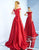 Ieena Duggal  - 25669i Off-Shoulder Satin A-line Dress in Red