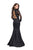 La Femme - Long Sleeve Lace And Mikado Evening Gown 25677 In Black