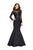 La Femme - Long Sleeve Lace And Mikado Evening Gown 25677 In Black