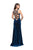 La Femme - 25679 Beaded Strappy Halter Slit Dress In Blue