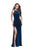 La Femme - 25679 Beaded Strappy Halter Slit Dress In Blue