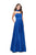La Femme - 25680 Choker Accented Straight-Across Satin A-Line Gown In Blue