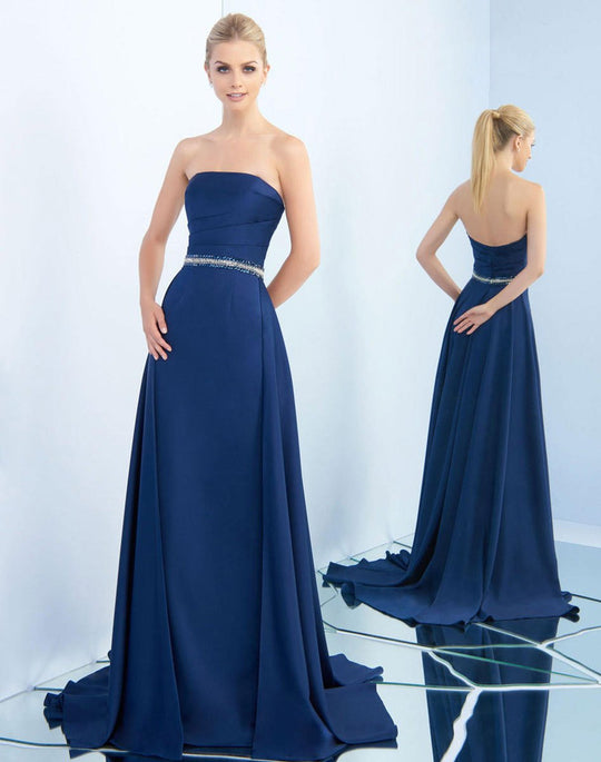 Ieena Duggal  - 25695I Strapless Pleated Bodice Overskirt Gown In Blue