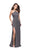 La Femme - 25698 Halter Fitted Strappy Slit Dress In Gray