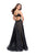 La Femme - 25701 Beaded Lace Deep V-neck Organza A-line Dress In Black