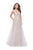 La Femme - 25701 Beaded Lace Deep V-neck Organza A-line Dress In White