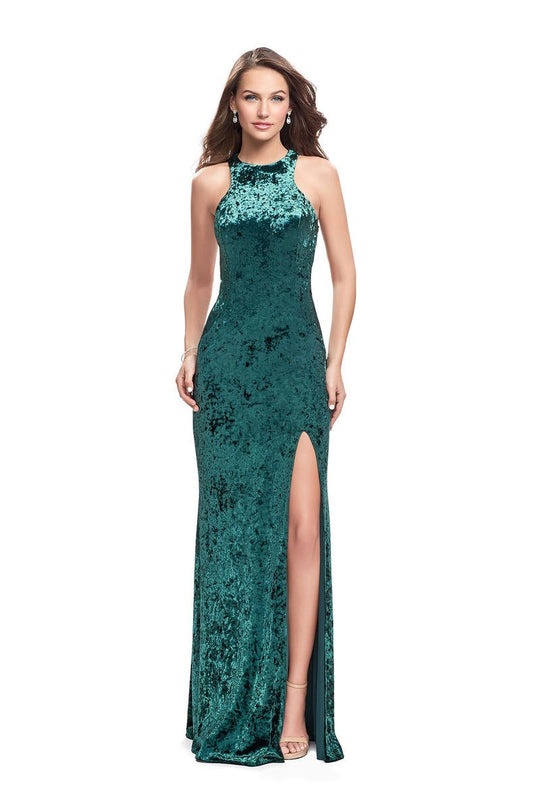 La Femme - 25734 Fitted Halter Strappy Dress In Green