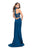 La Femme - 25735 High Neck Fitted Slit Dress In Blue