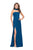 La Femme - 25735 High Neck Fitted Slit Dress In Blue