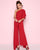 Mac Duggal - 25737L Draped Chiffon Asymmetrical Jumpsuit In Red