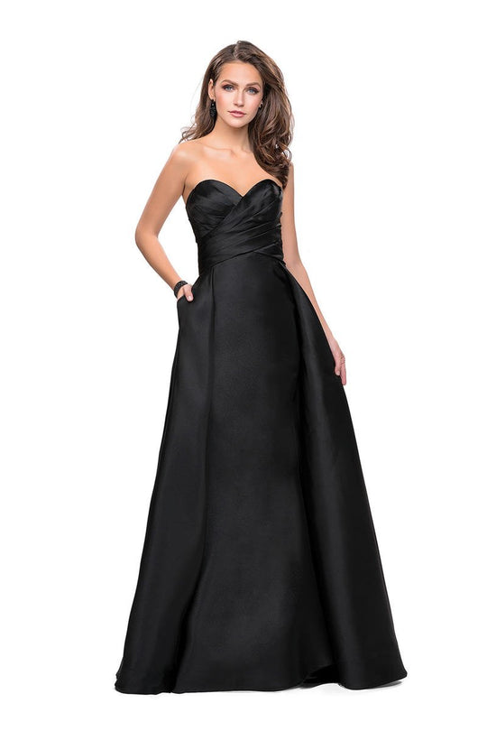 La Femme - 25738 Strapless Ruched Pleated Evening Gown In Black