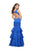 La Femme - 25749 Deep V-neck Satin Ruffled Mermaid Dress In Blue