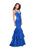 La Femme - 25749 Deep V-neck Satin Ruffled Mermaid Dress In Blue