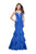 La Femme - 25749 Deep V-neck Satin Ruffled Mermaid Dress In Blue